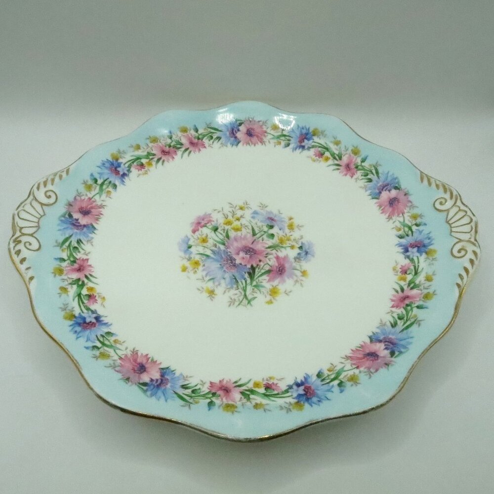 Foley Bone China Cake Sandwich Serving Plate Cornflower Blue Pink Floral